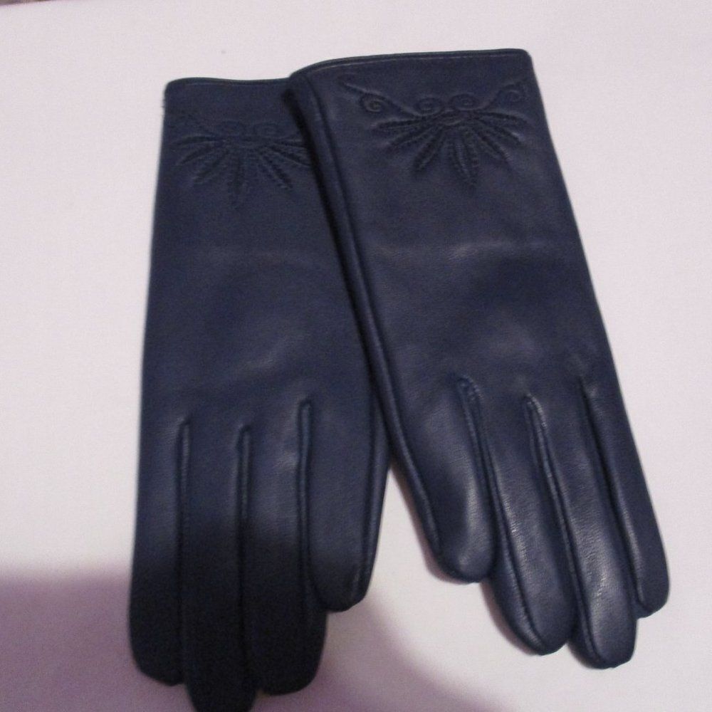 Touchscreen Gloves Leather Quilted Pattern Blue